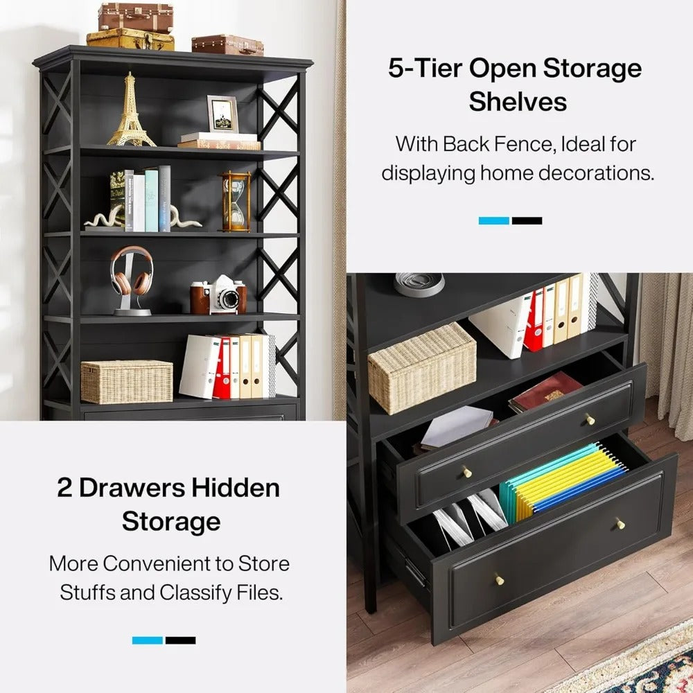 2-Drawer Filing Cabinet with Shelves – Tall Vertical File Organizer for Letter/Legal/A4 Files, Dark Grey Storage Cabinet