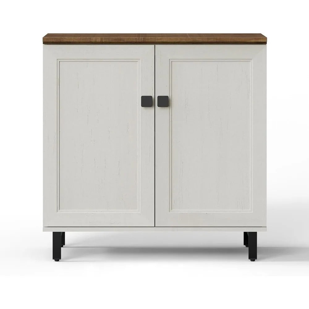 Farmhouse Buffet Sideboard Cabinet – 94” Antique White Storage Credenza with Adjustable Shelves, 6 Doors for Kitchen, Coffee Bar, or Living Room
