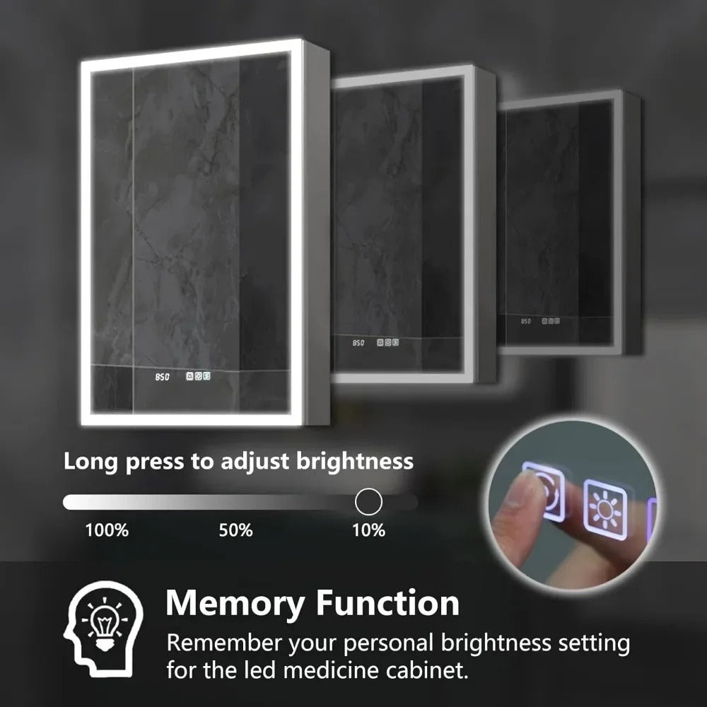 20x30" LED Medicine Cabinet with Mirror – Dimmable, Defogger, Clock, Temp Display, USB Ports & Recessed/Wall Mount Options