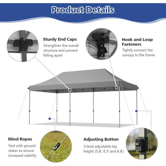 10x20 FT Pop-Up Canopy Tent with Wheeled Bag – Portable Outdoor Shelter with Adjustable Heights