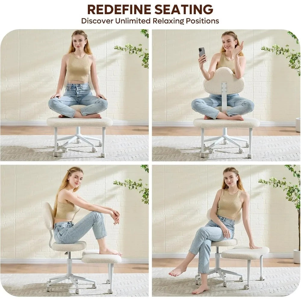 Ergonomic Cross-Legged Meditation Office Chair – Adjustable Height, Wide Seat, 360° Swivel Footrest & Wheels