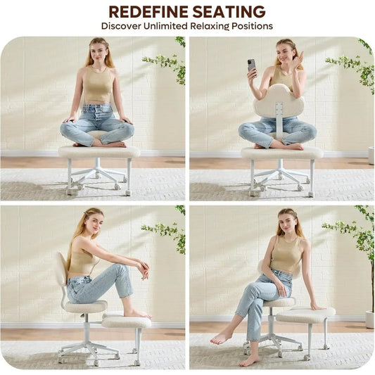 Ergonomic Cross-Legged Meditation Office Chair – Adjustable Height, Wide Seat, 360° Swivel Footrest & Wheels