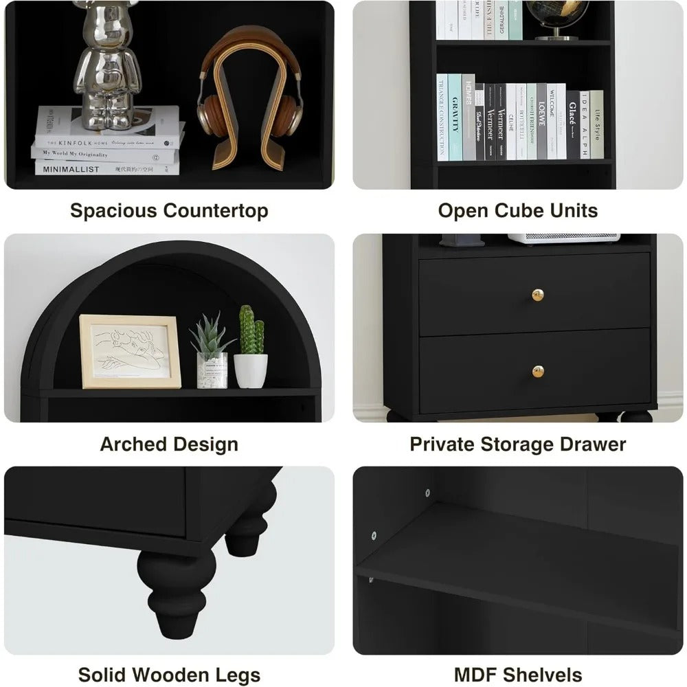 Modern 75.6" Arched Bookshelf with Drawers – Elegant Storage & Display Solution