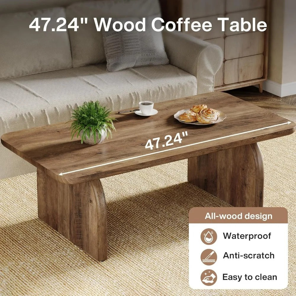 47" Rustic Rectangular Coffee Table – Farmhouse Wood Center Table with Sturdy H-Frame, Vintage Finish & Storage for Living Room