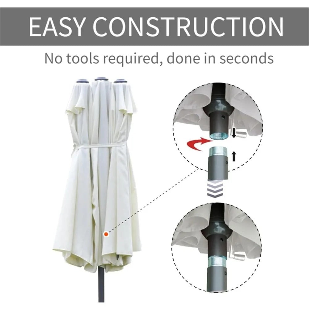 15FT Double-Sided Patio Umbrella with Base & Sand Bag – Extra Large Outdoor Sun Shade with Crank & Vents, UV-Resistant, White