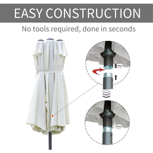 15FT Double-Sided Patio Umbrella with Base & Sand Bag – Extra Large Outdoor Sun Shade with Crank & Vents, UV-Resistant, White