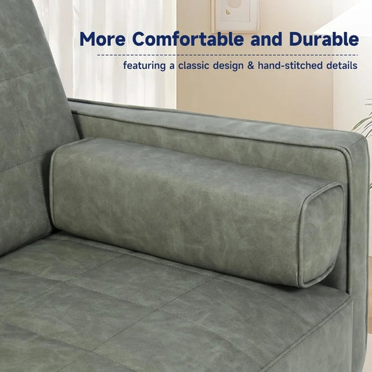 70” Mid-Century Modern Faux Leather Couch – Armless Loveseat with Cushioned Seats for Living Room or Office (Olive Green)