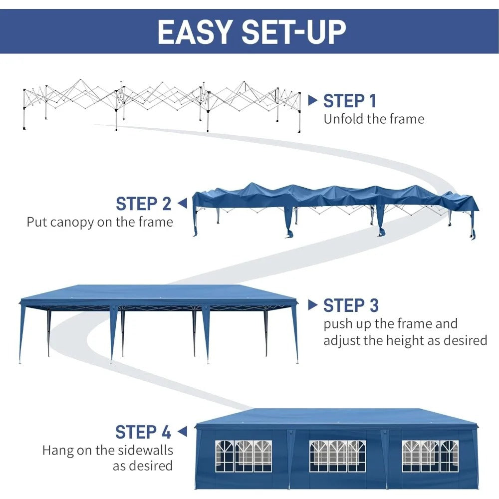 10x30 ft Pop-Up Canopy Tent with 8 Removable Sidewalls – Waterproof Outdoor Shelter for Parties, Weddings & Events