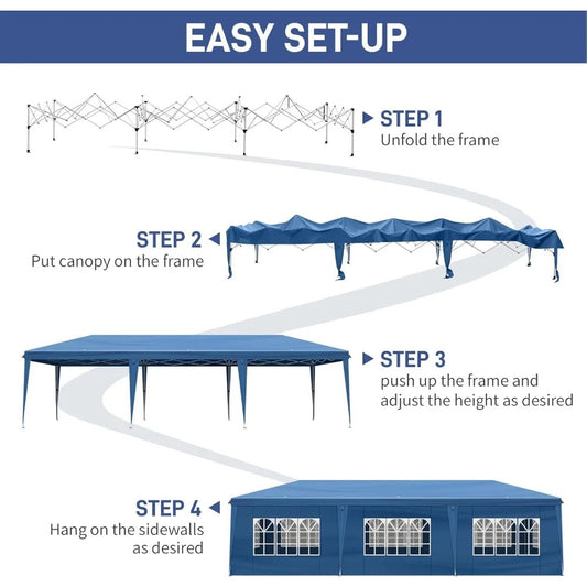 10x30 ft Pop-Up Canopy Tent with 8 Removable Sidewalls – Waterproof Outdoor Shelter for Parties, Weddings & Events
