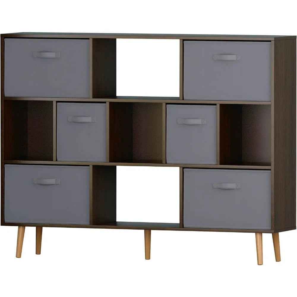 28" Round Travertine Coffee Table – Faux Stone Top, Minimalist Modern Design, Oak Wood Base (Beige)