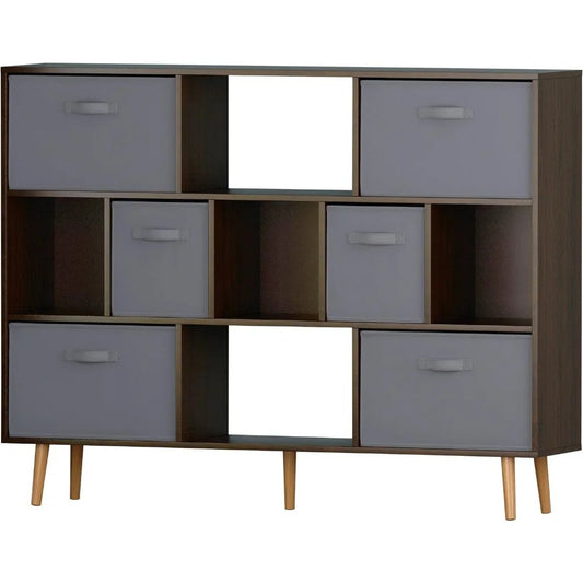 28" Round Travertine Coffee Table – Faux Stone Top, Minimalist Modern Design, Oak Wood Base (Beige)