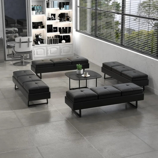 12-Seat PU Leather Waiting Room Bench – Modern Reception & Entryway Seating with Thick Cushions, Easy-Clean Design