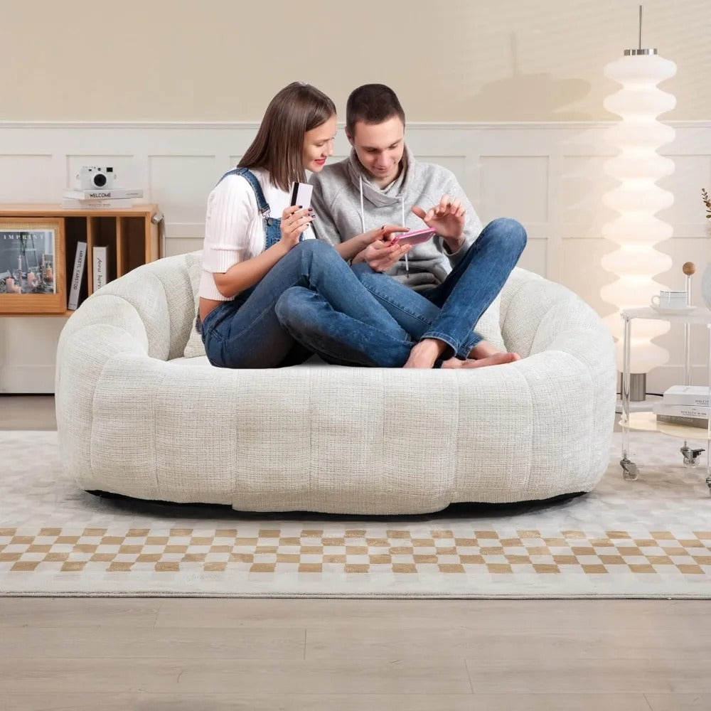 57" Chenille Loveseat Bean Bag Sofa – Modern Floor Lounge Couch with 2 Pillows, Plush Foam Comfort for Living Room & Apartments