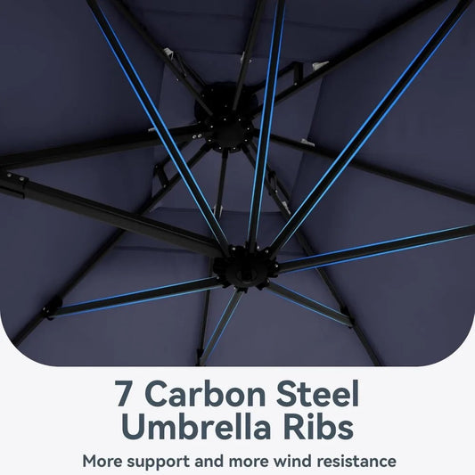 12x9 ft Rectangle Cantilever Patio Umbrella with Base – 360° Rotation, Fade-Resistant, Windproof Outdoor Umbrella for Deck, Poolside & Backyard (Navy Blue)