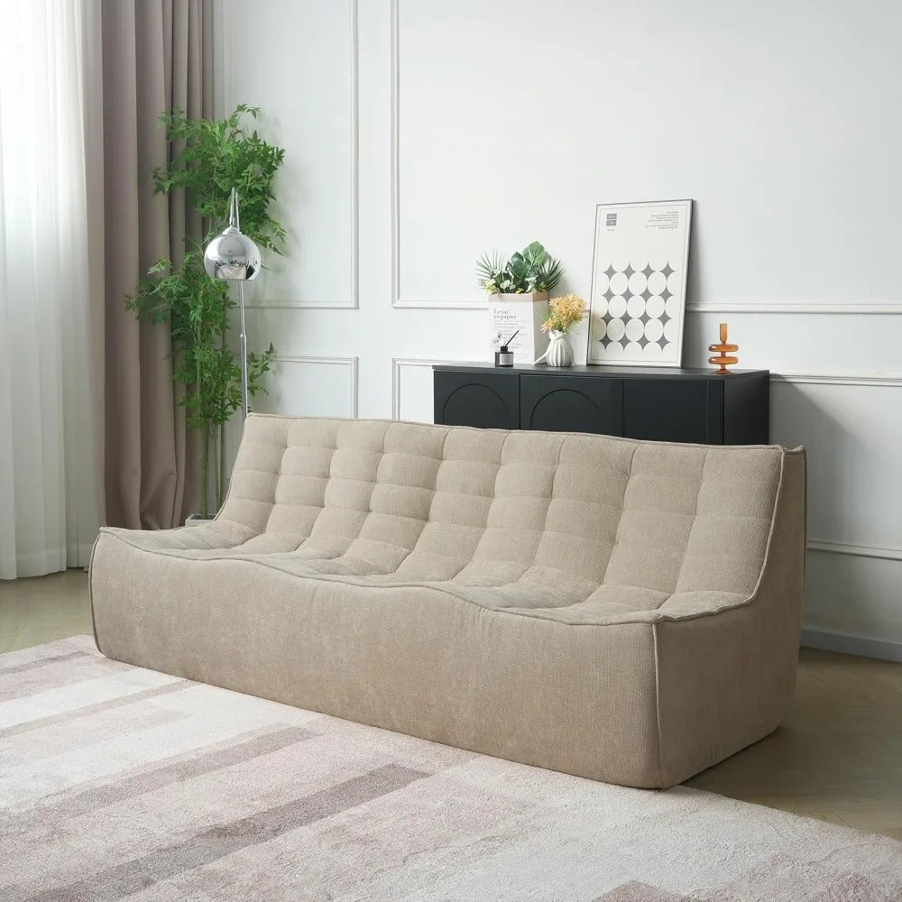 82.68" Chenille Floor Sofa – 3-Seat Foam-Filled Lounge Couch, No Assembly Needed, Lazy Bean Bag Style Fireside Chair