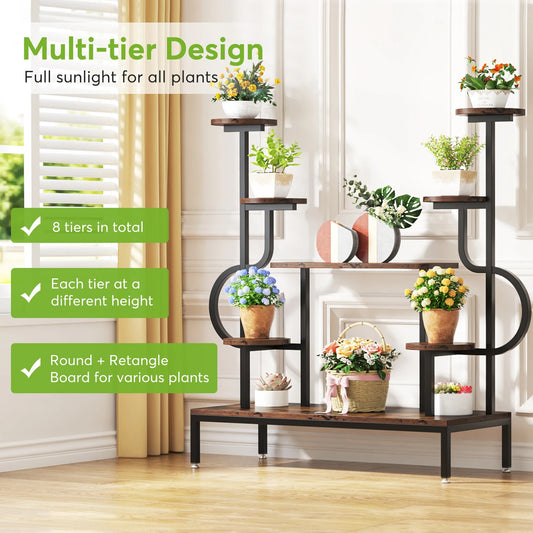 Modern Indoor Plant Stand – Tall Multi-Level Shelf with Round & Square Boards for Living Room or Balcony