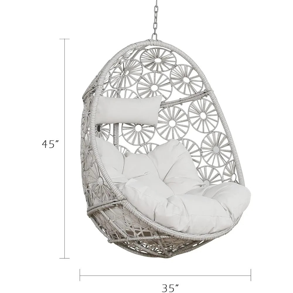 Indoor/Outdoor Wicker Swing Egg Chair – Hanging Hammock Teardrop Chair with Cushion (Stand Not Included)