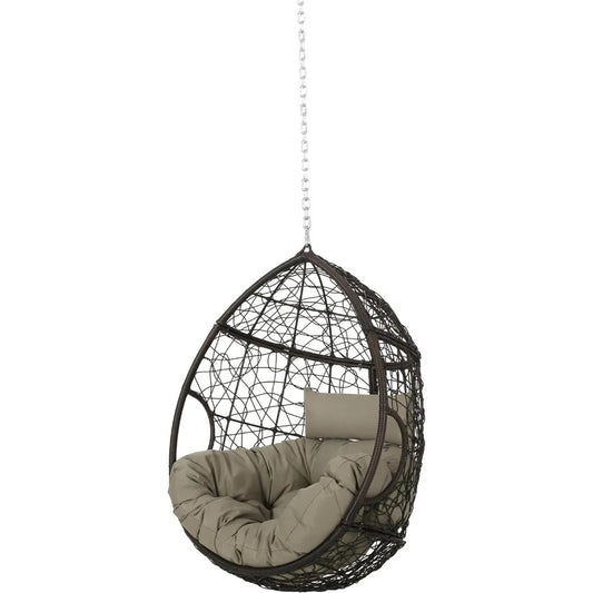 Hanging Egg Chair Without Stand – Outdoor & Indoor Wicker Swing with 8FT Chain, Thick Cushion & 400 lbs Capacity
