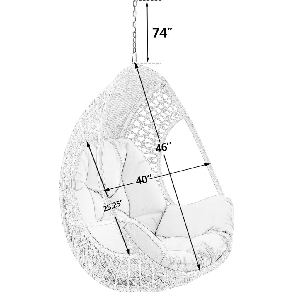 Hanging Egg Chair with Beige Cushion – Teardrop Outdoor Wicker Swing (No Stand)