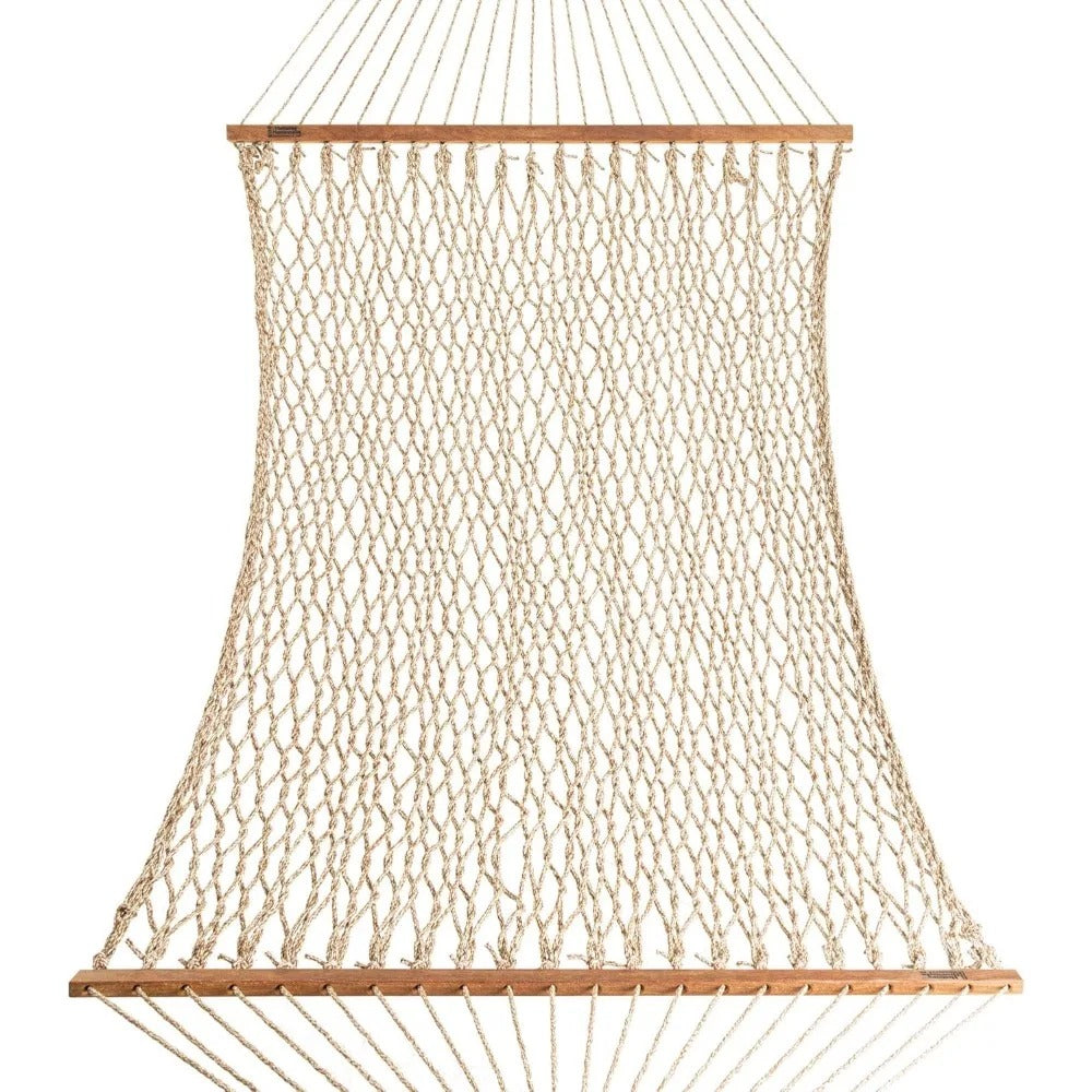 Large Oatmeal Rope Hammock for 2 – Handcrafted Duracord Hammock with Spreader Bars, Tree Hooks & Chains – 450 lb Capacity