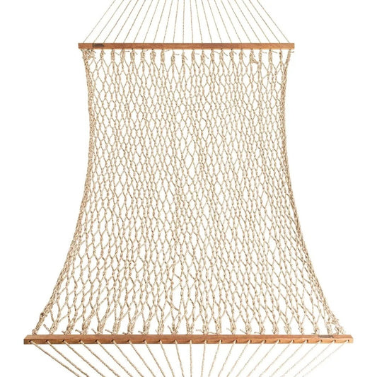 Large Oatmeal Rope Hammock for 2 – Handcrafted Duracord Hammock with Spreader Bars, Tree Hooks & Chains – 450 lb Capacity