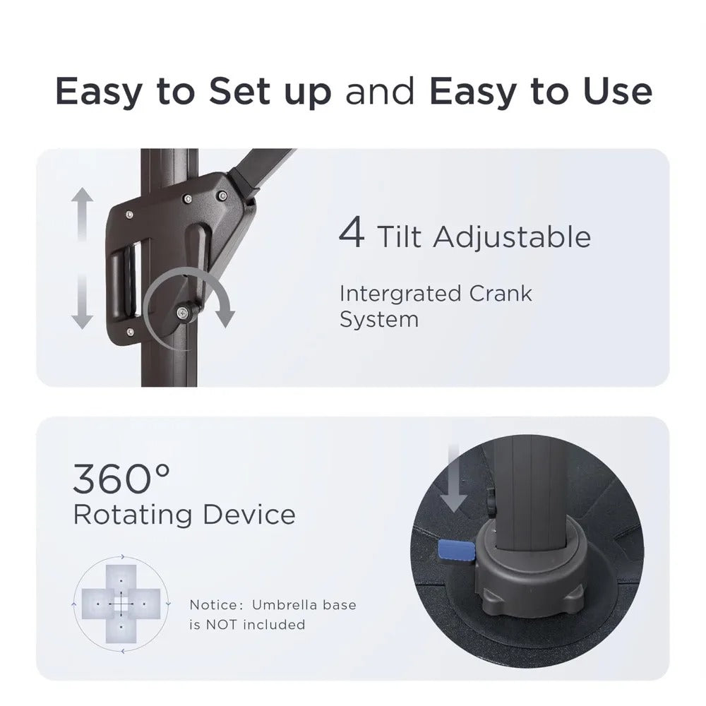 9' x 12' Rectangular Cantilever Patio Umbrella – 360° Rotating Offset Umbrella with Tilt, Double Top, UV-Resistant Fabric – Beige