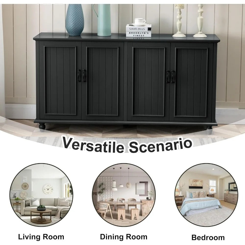 62" Coffee Bar Cabinet with Storage – Modern Black Sideboard Buffet for Kitchen, Dining & Living Room