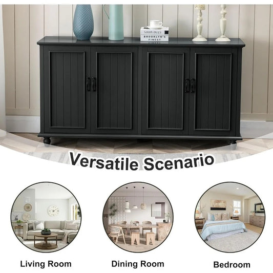 62" Coffee Bar Cabinet with Storage – Modern Black Sideboard Buffet for Kitchen, Dining & Living Room