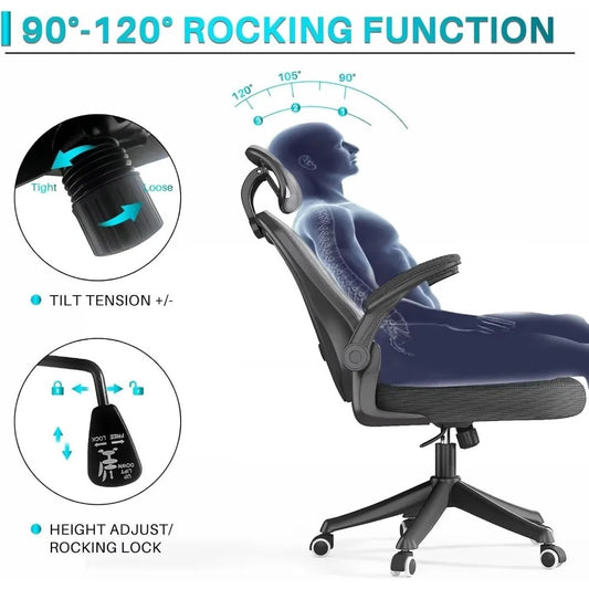 Ergonomic Mesh Office Chair with Adjustable Lumbar, Headrest & Flip-Up Arms – High-Back Desk Chair with Wheels & Breathable Seat