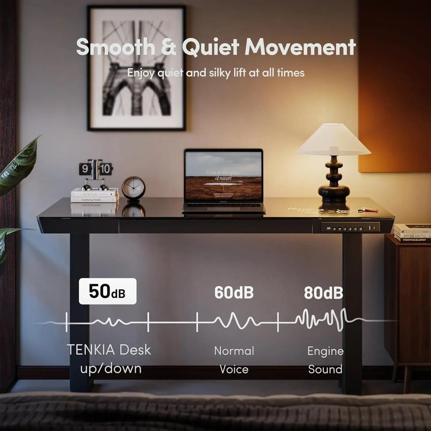 48×24 Electric Standing Desk with Glass Top – Adjustable Height Sit-Stand Desk with Drawers, Quick Assembly