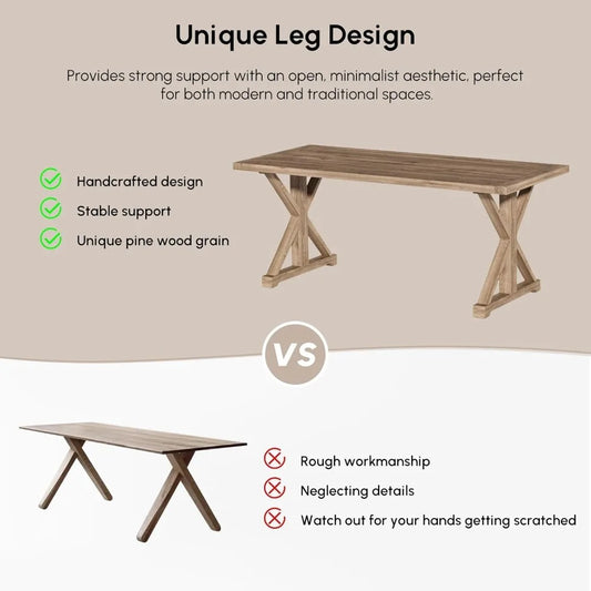 59" Rustic Farmhouse Office Desk – Executive Computer Table with Trestle Base, Natural Wood Finish