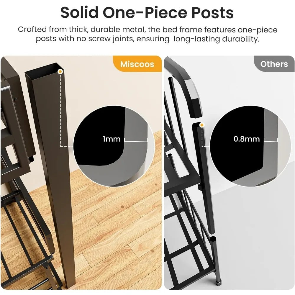 Durable triple-tier metal bunk bed with ladder. Ideal for families, apartments, or shared bedrooms. Easy assembly and no box spring required.