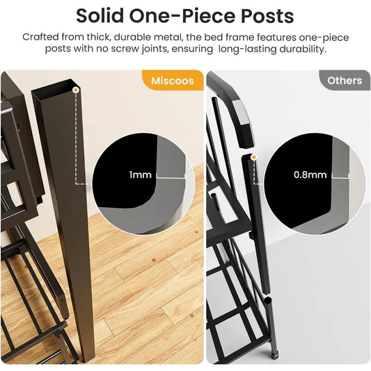 Durable triple-tier metal bunk bed with ladder. Ideal for families, apartments, or shared bedrooms. Easy assembly and no box spring required.