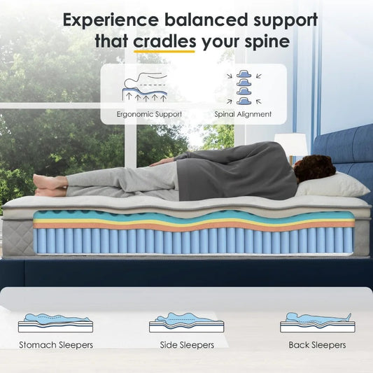 12-Inch Full Size Hybrid Mattress in a Box – Gel Memory Foam & Pocket Coils, Pillow Top, Medium Firm, Ergonomic Support, Breathable & Fiberglass-Free