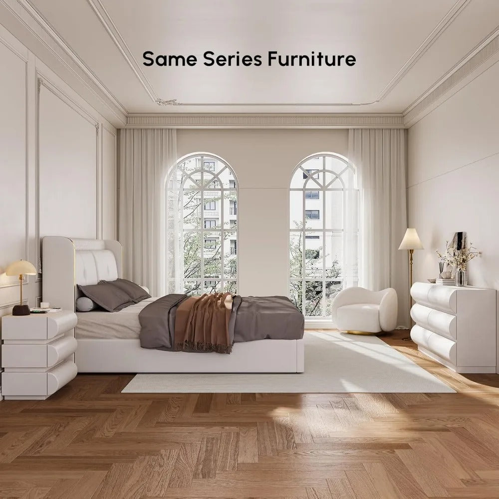 Modern White Faux Leather 6-Drawer Dresser with Storage Cabinet – Contemporary Bedroom Chest Organizer