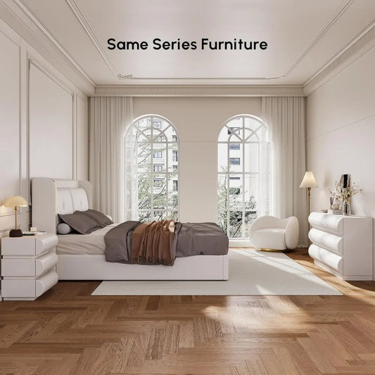 Modern White Faux Leather 6-Drawer Dresser with Storage Cabinet – Contemporary Bedroom Chest Organizer