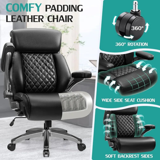 500lbs Big & Tall Executive Office Chair – Heavy-Duty PU Leather Desk Chair with Adjustable Headrest & Lumbar Support