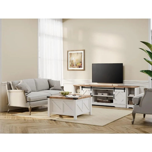 Farmhouse TV Stand for 85" TVs – 3-in-1 Entertainment Center with Sliding Barn Doors & Storage