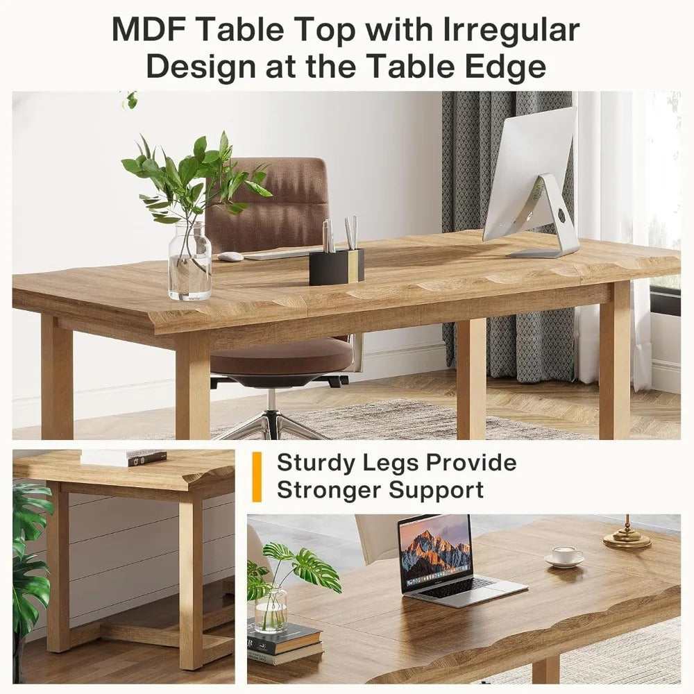 63-Inch Computer Desk – Modern Rectangular Writing Table with Solid Wood Legs & Thickened Desktop for Home Office or Study