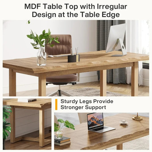 63-Inch Computer Desk – Modern Rectangular Writing Table with Solid Wood Legs & Thickened Desktop for Home Office or Study