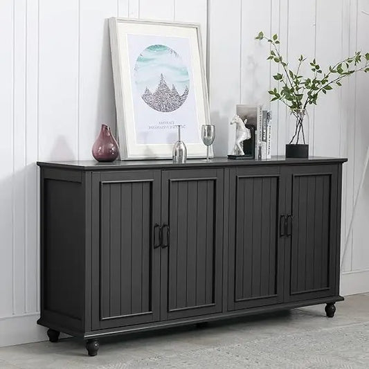 62" Coffee Bar Cabinet with Storage – Modern Black Sideboard Buffet for Kitchen, Dining & Living Room
