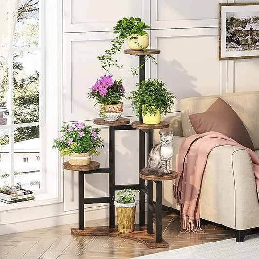 Corner Plant Stand with Round Shelves – Stylish Indoor Display for Multiple Potted Plants
