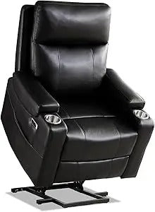 Dual Motor Power Lift Recliner Chair – Heated Massage, Infinite Position, Leather with Extended Footrest