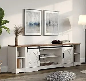 Farmhouse TV Stand for 85" TVs – 3-in-1 Entertainment Center with Sliding Barn Doors & Storage