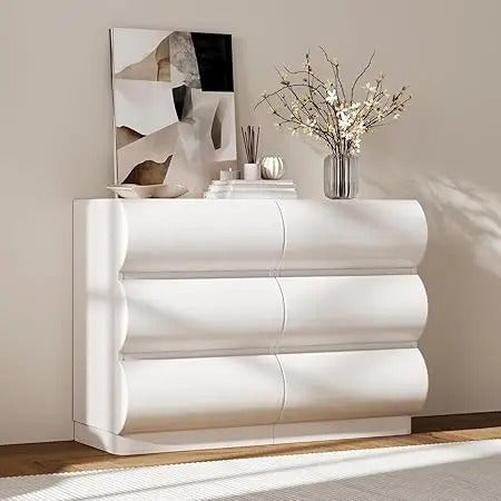 Modern White Faux Leather 6-Drawer Dresser with Storage Cabinet – Contemporary Bedroom Chest Organizer