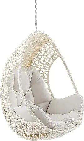 Hanging Egg Chair with Beige Cushion – Teardrop Outdoor Wicker Swing (No Stand)