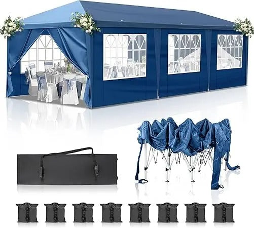 10x30 ft Pop-Up Canopy Tent with 8 Removable Sidewalls – Waterproof Outdoor Shelter for Parties, Weddings & Events