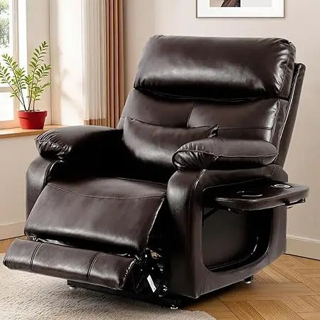 Dual Motor Power Lift Recliner Chair with Massage & Heat – Lay Flat Infinite Position Recliner for Adults & Seniors, Foldable Tray, Cup Holder, USB Charging, Faux Leather