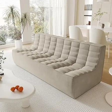 82.68" Chenille Floor Sofa – 3-Seat Foam-Filled Lounge Couch, No Assembly Needed, Lazy Bean Bag Style Fireside Chair