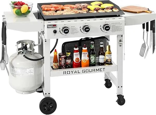 3-Burner Outdoor Gas Griddle with Folding Side Tables – 28" Flat Top Grill, 39,000 BTU, 492 Sq.In Cooking Area